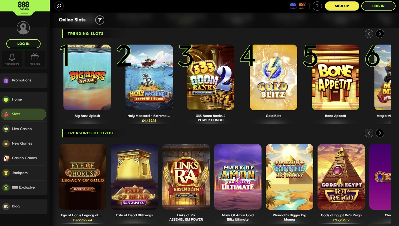 Preview of games offered by 888 Casino